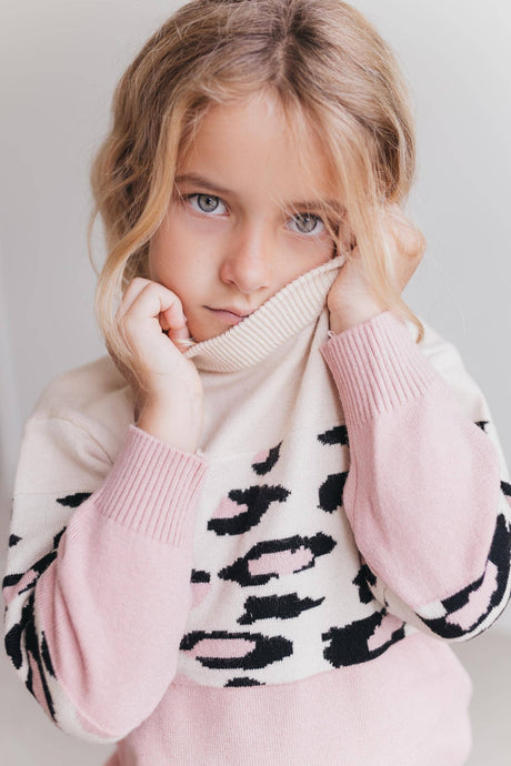 Pink Cream Leopard Crew Neck Sweater