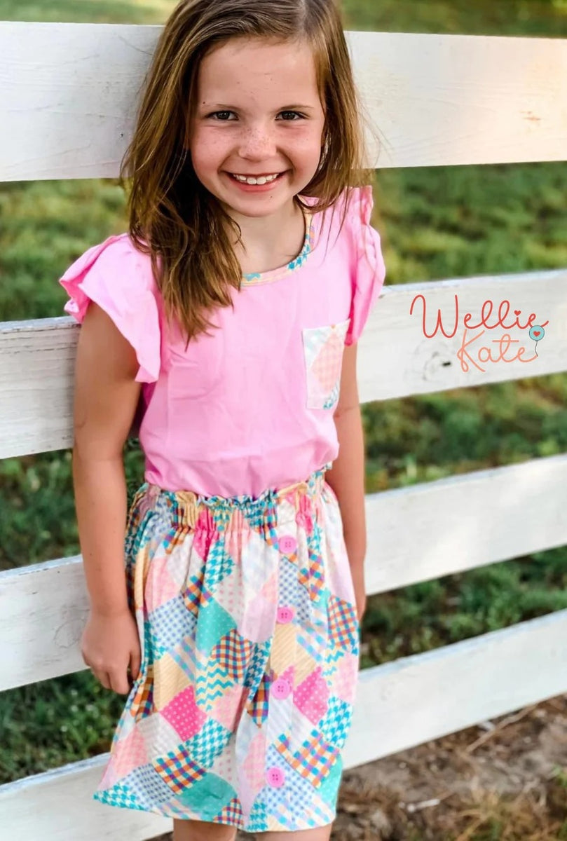 Wellie Kate patchwork and pink skirt set – The Poppy Sage Children's ...