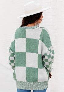 Women's Mint Checkered Adult Sweater