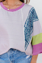 Load image into Gallery viewer, Adult Stripe Floral Raw Edge Patchwork Bracelet Sleeve Top