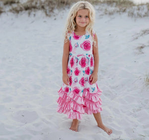 Pink Rose Ruffle Tank Dress