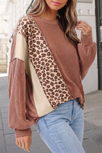 Load image into Gallery viewer, Adult Leopard Print Colorblock Ribbed Knit Pullover Top