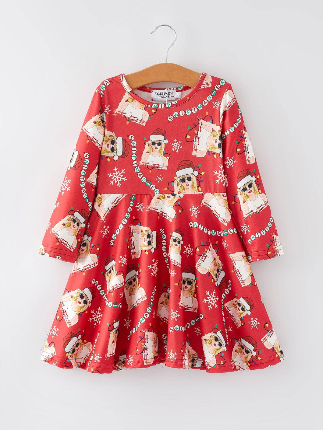 TS Christmas Print Red Girls Dress