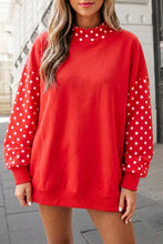 Load image into Gallery viewer, Adult Red Polka dot print Patchwork Mock Neck Sweatshirt