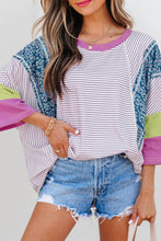 Load image into Gallery viewer, Adult Stripe Floral Raw Edge Patchwork Bracelet Sleeve Top