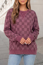 Load image into Gallery viewer, Adult Checkered Print Ribbed Detail Long Sleeve Shift Top