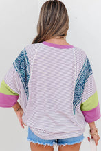 Load image into Gallery viewer, Adult Stripe Floral Raw Edge Patchwork Bracelet Sleeve Top