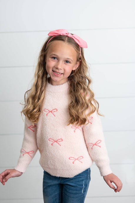 Pink Bow Fuzzy Sweater