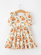 Load image into Gallery viewer, Pumpkin Floral Ruffle Dress