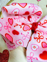 Load image into Gallery viewer, Valentine Candy Hearts &amp; Bows Hair Bow