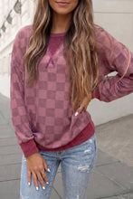 Load image into Gallery viewer, Adult Checkered Print Ribbed Detail Long Sleeve Shift Top