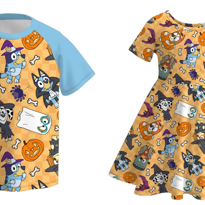 Blue Dog Halloween Tee and Dress - In Stock