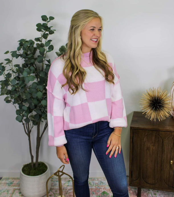 Women's Pink Checkered Sweater