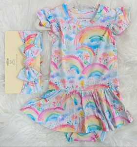 Happy Rainbows- Bamboo Twirl Skirt Bodysuit