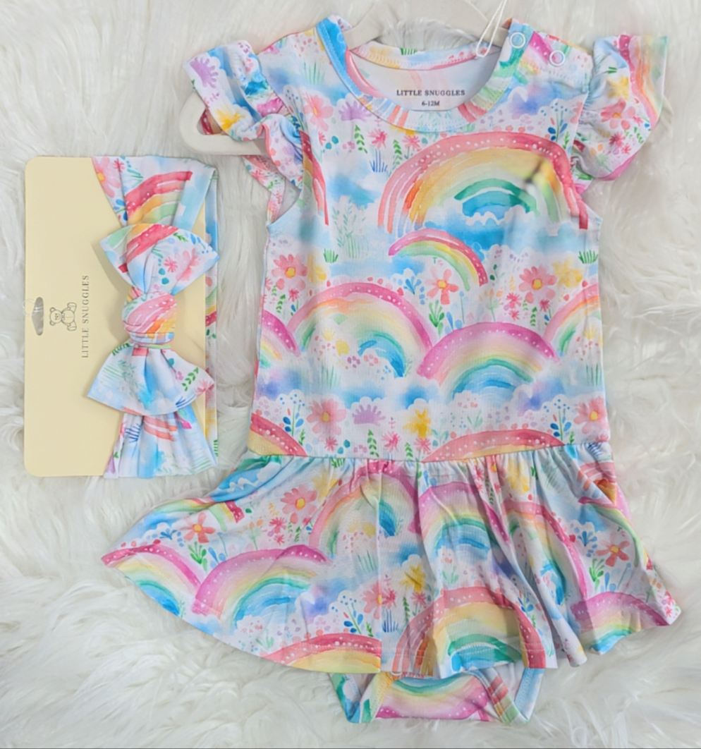 Happy Rainbows- Bamboo Twirl Skirt Bodysuit