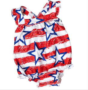 Stars & Stripes Ruffle Cross Back Romper