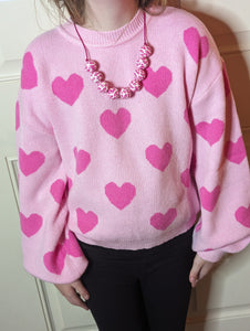 Pink Heart Oversized Sweater