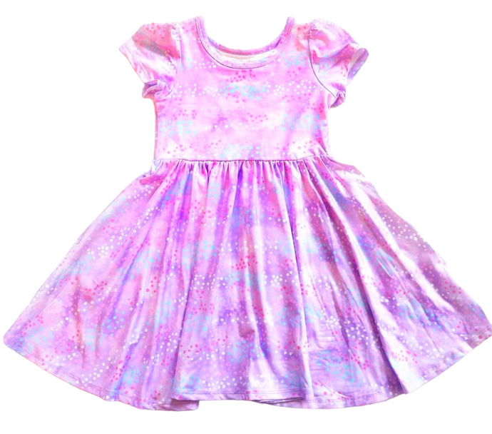 Lovely Lilac Glitter -Short Sleeve Twirl Dress
