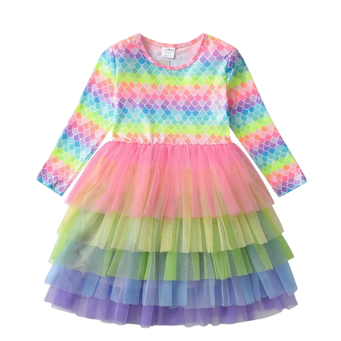 Rainbow Mermaid Long Sleeve Tulle Dress