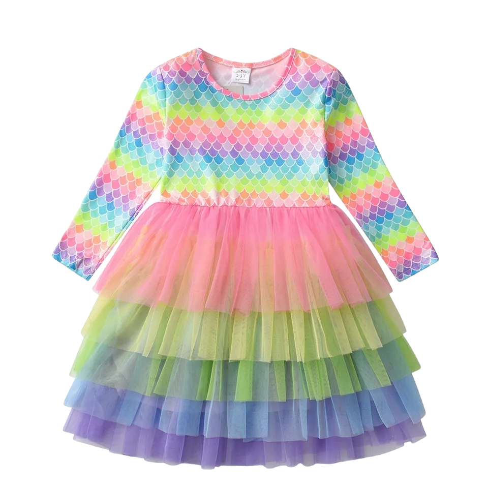 Rainbow Mermaid Long Sleeve Tulle Dress – The Poppy Sage Children's Boutique