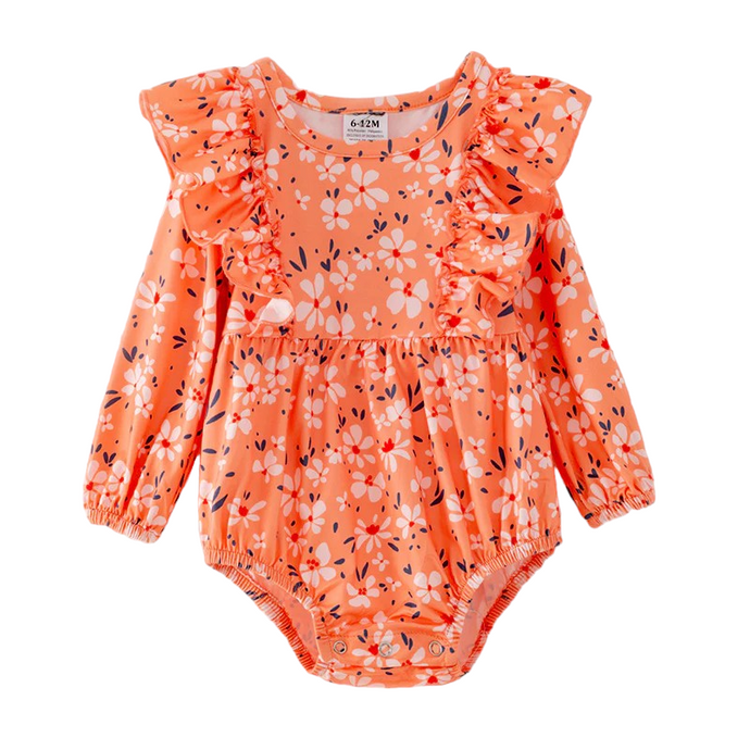 Orange Floral Infant Romper