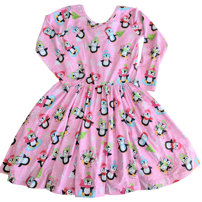 Pink Penguin Twirl Dress