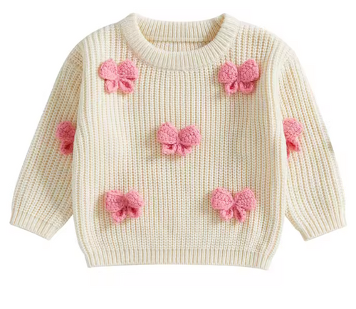 Ivory Sweater with Pink Bows