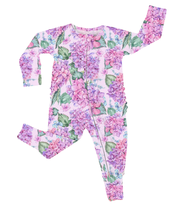 Hydrangea Heaven - Bamboo Ruffled Zippy Romper