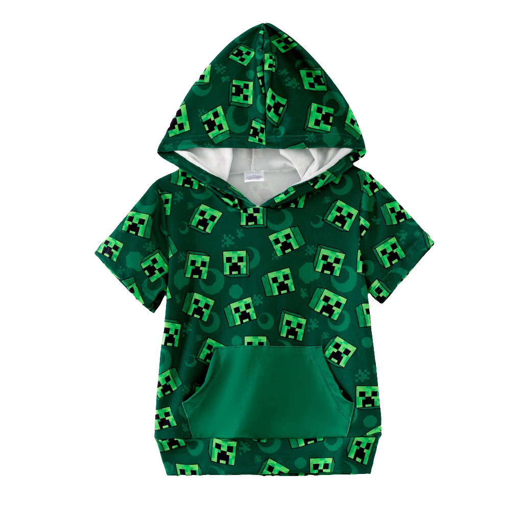 Green Blocks Short Sleeve Hoodie
