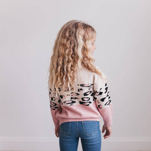 Pink Cream Leopard Crew Neck Sweater