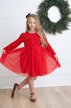Load image into Gallery viewer, Victoria Red Sequin Fancy Sparkle Tulle Holiday Party Dress