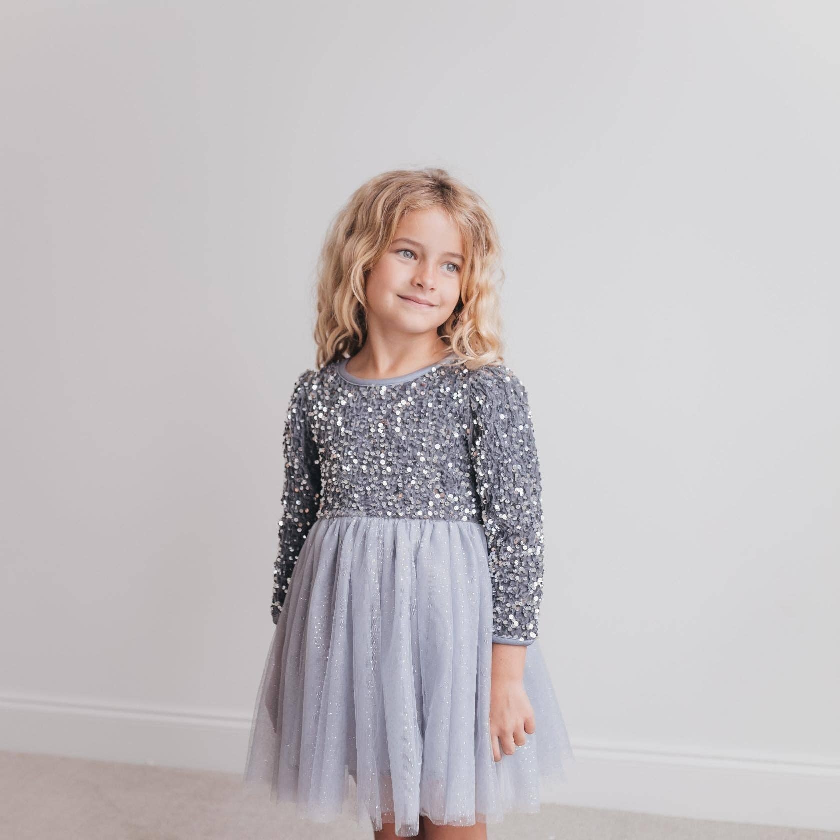girls silver sequin dress Elegant Baby Silver Sequin Puff Sleeve Pleated Party Dress Toddler Prom Dress
