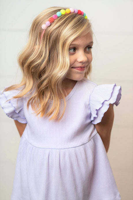 Lavender Double Ruffle Flutter Sleeve Shirt
