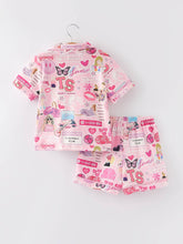 Load image into Gallery viewer, Pink TS Button Short Sleeve Shorts Pajama