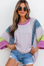 Load image into Gallery viewer, Adult Stripe Floral Raw Edge Patchwork Bracelet Sleeve Top
