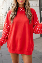 Load image into Gallery viewer, Adult Red Polka dot print Patchwork Mock Neck Sweatshirt