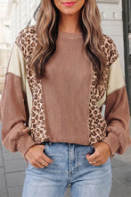 Load image into Gallery viewer, Adult Leopard Print Colorblock Ribbed Knit Pullover Top