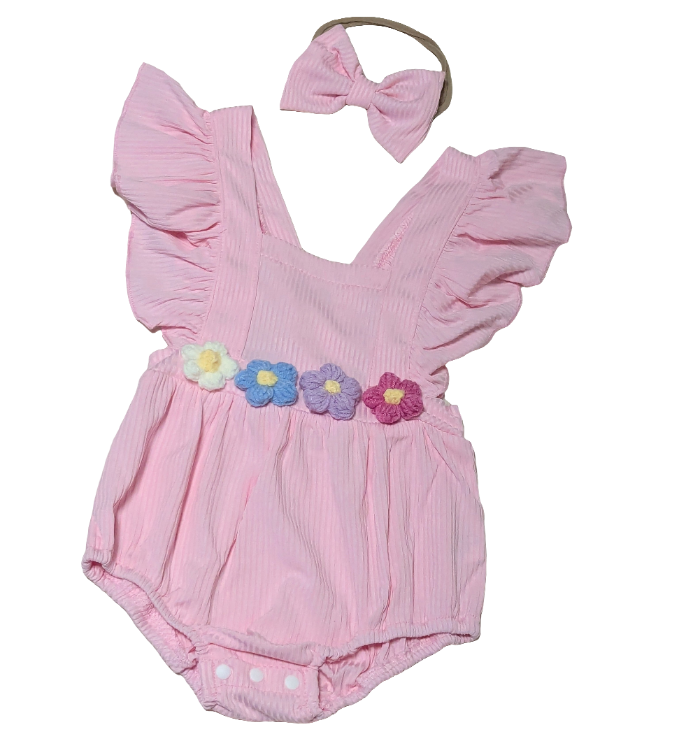 Floral Embroidery Pink Infant Romper