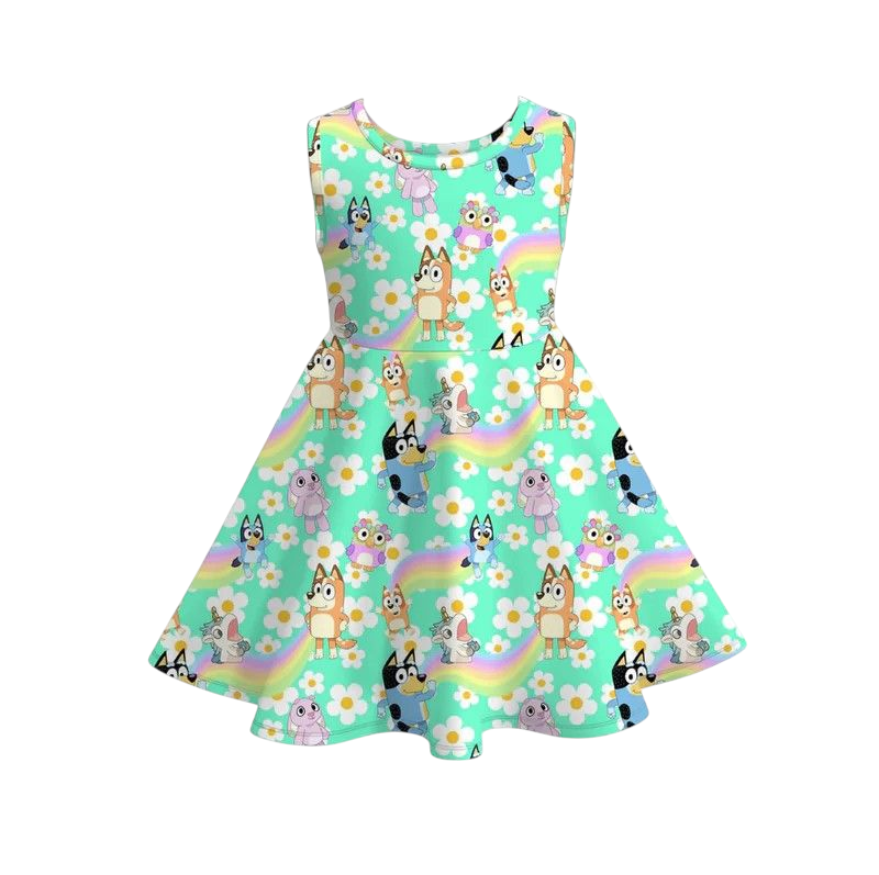 Green Rainbow Blue Dog Tank Dress