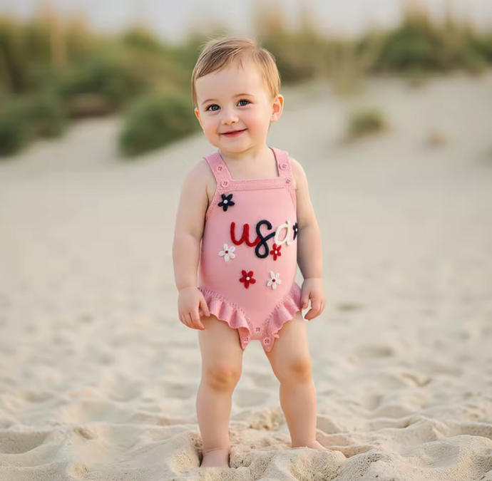 USA Embroidered Sweater Romper
