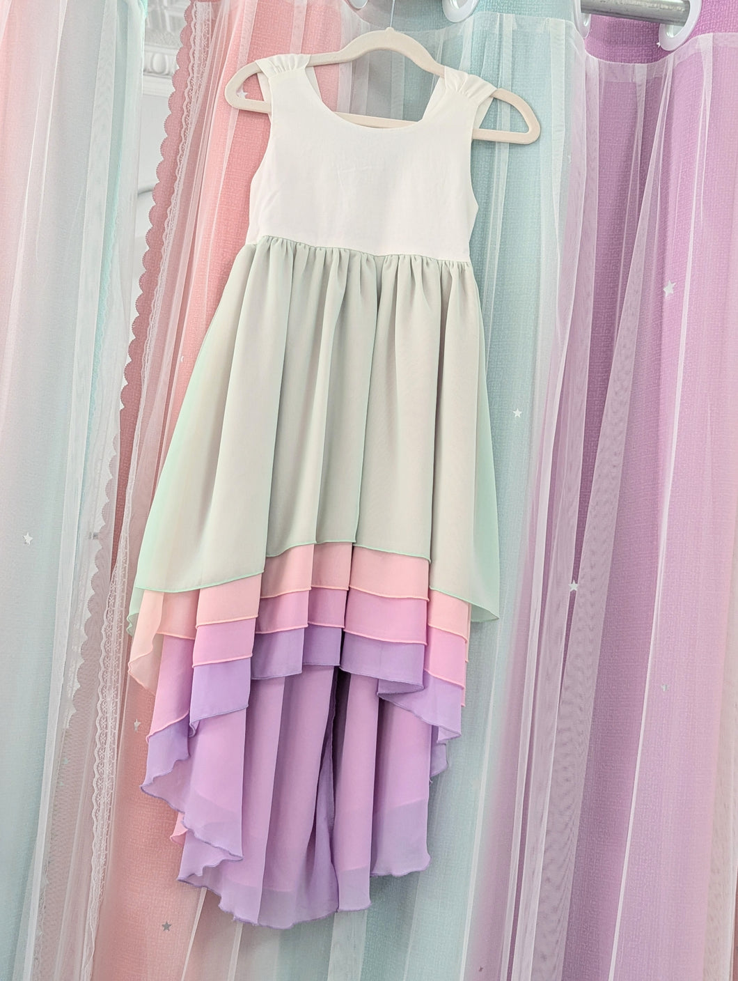 Hi-Lo Frills Pastel Ombre Tiered Dress
