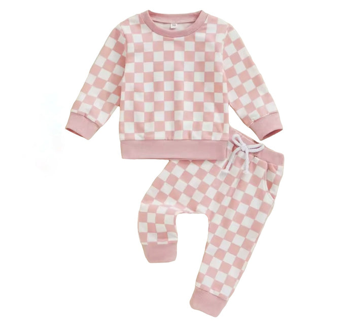Pink Checkered Jogger Set