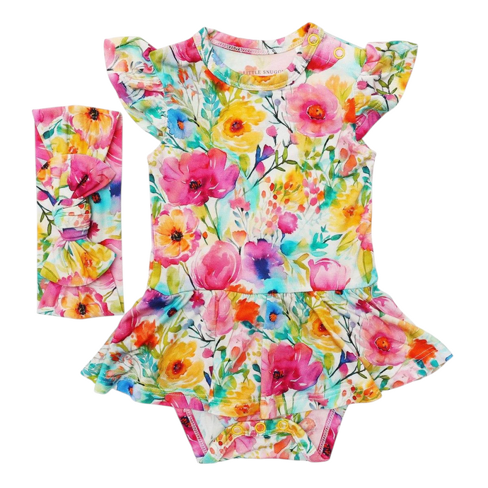 Happy Golden Blooms - Bamboo Twirl Skirt Bodysuit