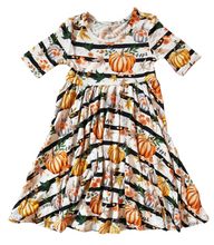 Load image into Gallery viewer, Striped Pumpkin Bamboo Twirl dress