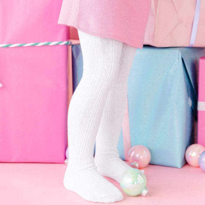 Cable Knit Tights - White