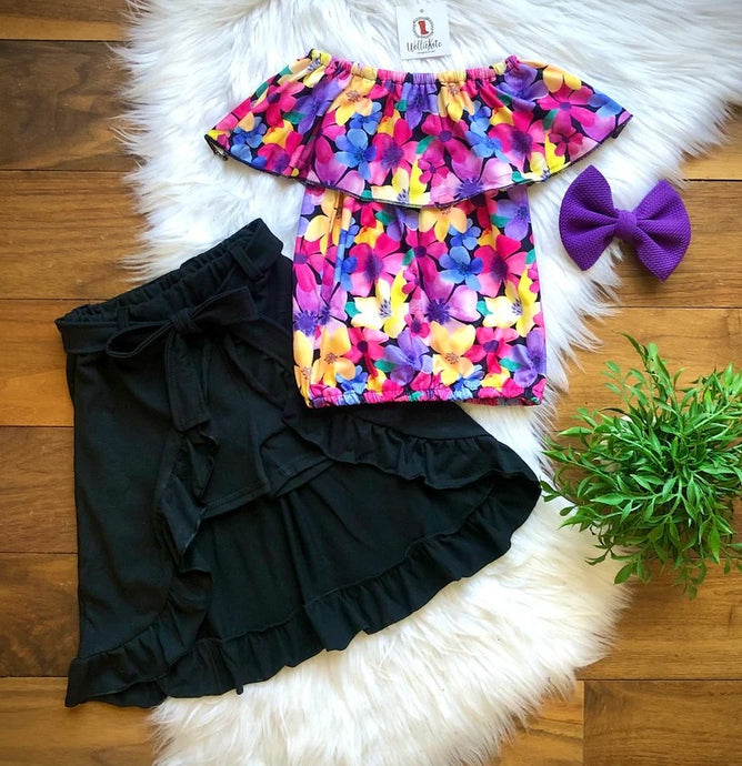 Bright Floral Open Skirt Set