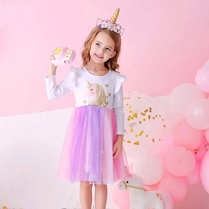 Golden Shimmer Unicorn dress- Long Sleeve