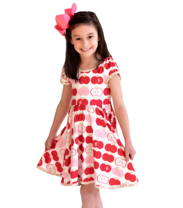 Charlie's Project Apple Blossom Girls Short Sleeve Hugs Twirl Dress with Pockets - The Poppy Sage Children's Boutique