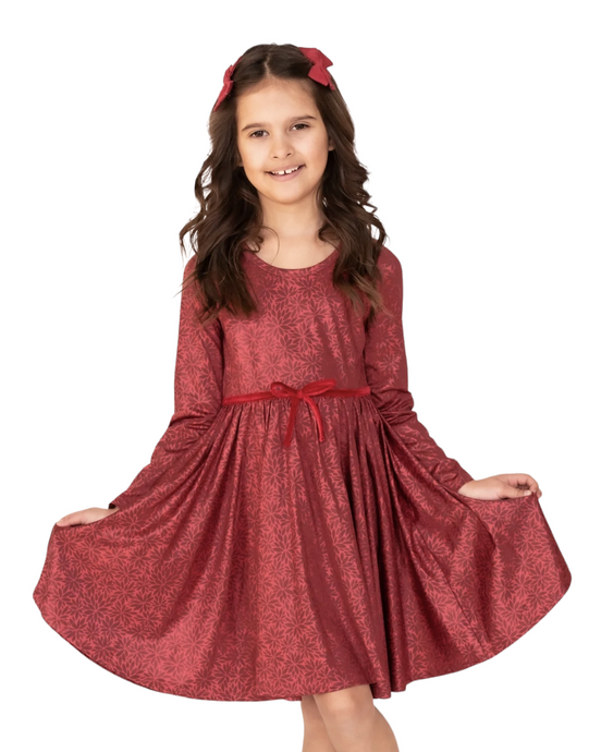Red Velvet - Ava - Girls Long Sleeve Twirl Dress