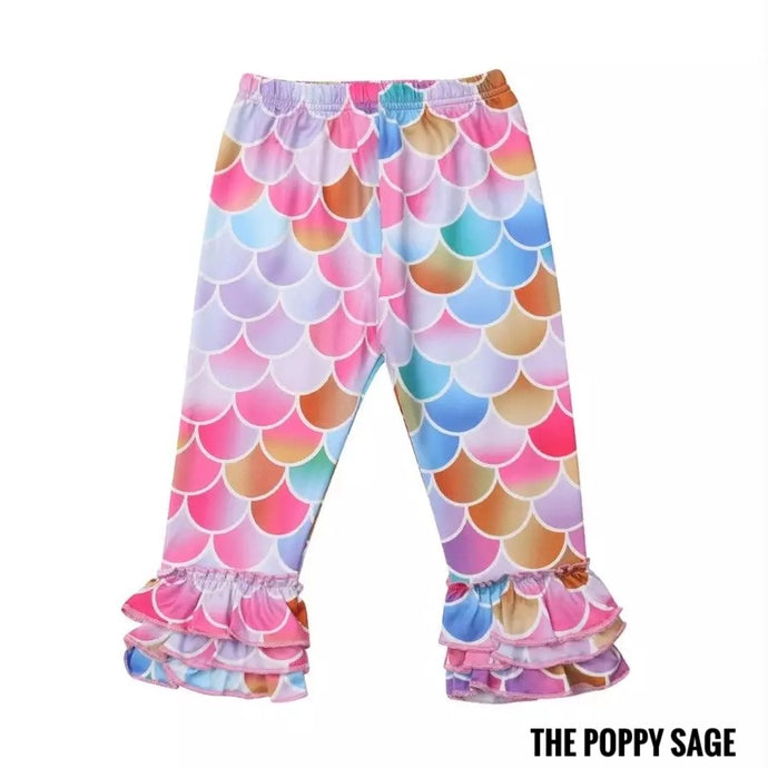 Mermaid Scale Ruffle capri pants - The Poppy Sage Children's Boutique